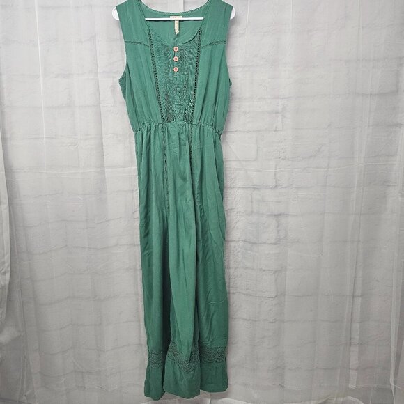 Matilda Jane Green Sleeveless Maxi Dress Crochet Pintuck Boho Prairie L - Picture 9 of 12